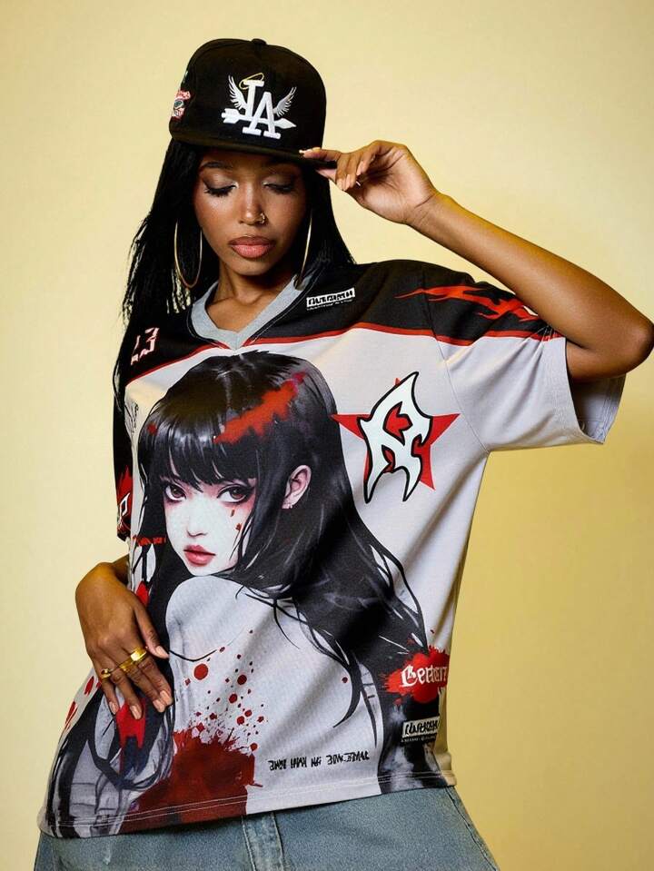 Women's Anime Print Short Sleeve T-Shirt,Suitable For Everyday Wear In Spring/Summer