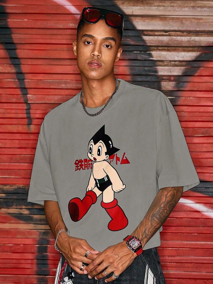 Astro Boy X ROMWE Men's Summer Cartoon Graphic Loose Fit T-Shirt
