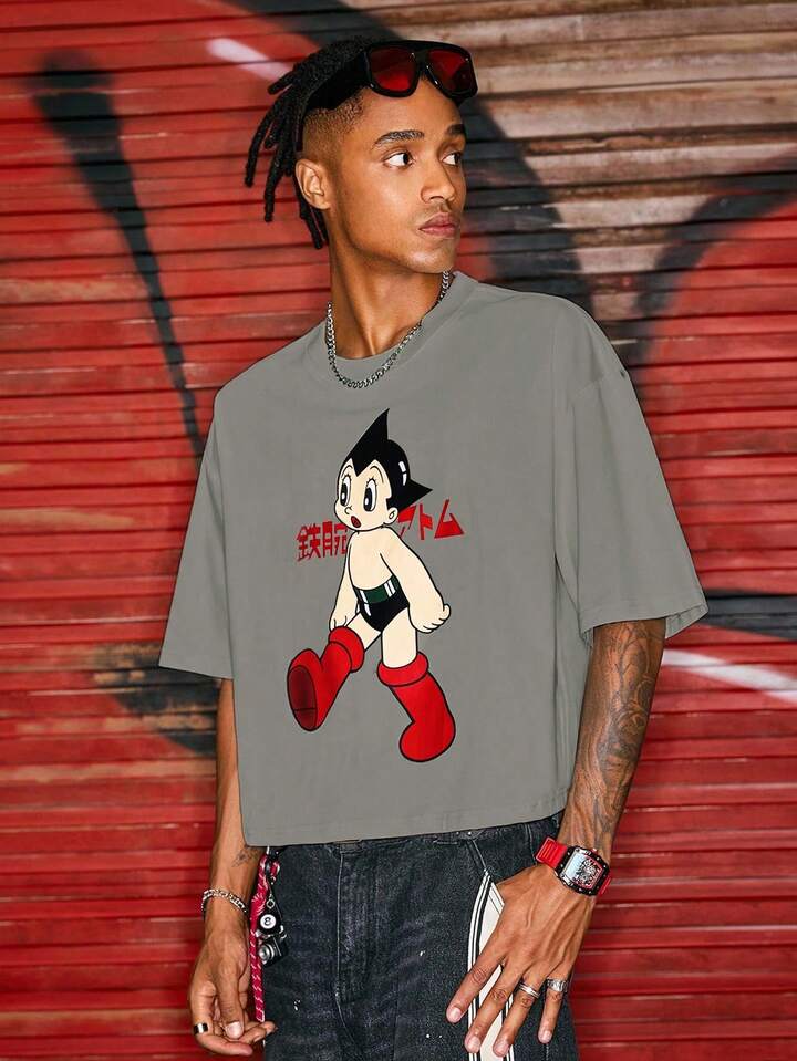 Astro Boy X ROMWE Men's Summer Cartoon Graphic Loose Fit T-Shirt 4 Astro Boy X ROMWE Men's Summer Cartoon Graphic Loose Fit T-Shirt