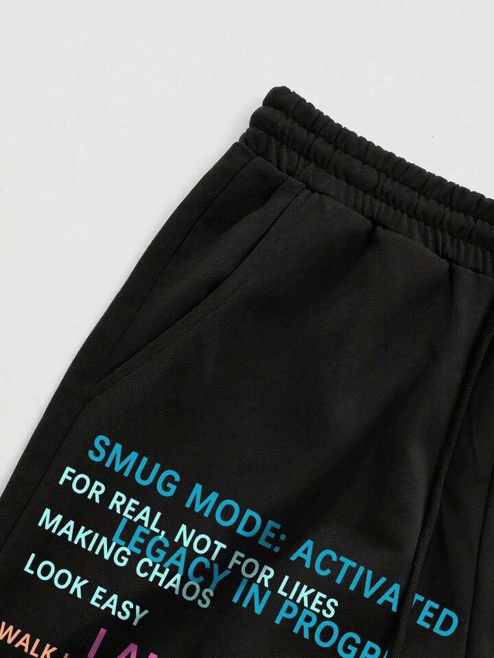 Anime Men's Loose Comfortable Casual Sports Straight Leg Sweatpants With Colorful English Print, Autumn/Winter