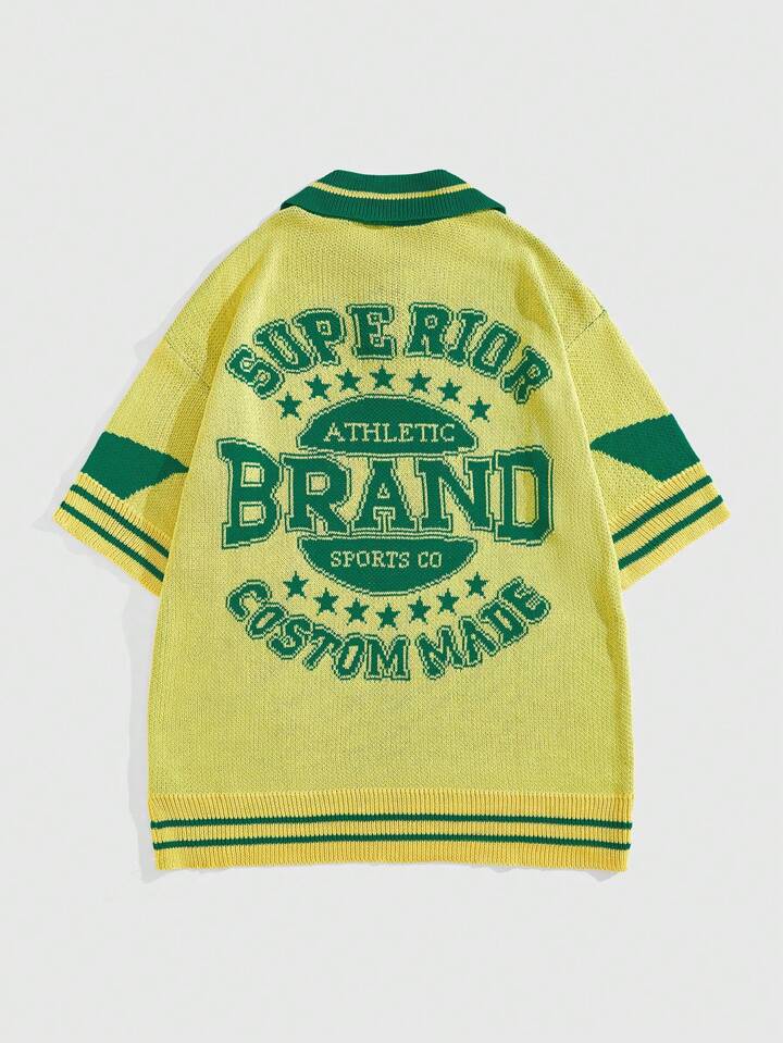 Men's Preppy Slogan Intarsia Knit Pullover, Minimalist Fashion Casual Daily Wear