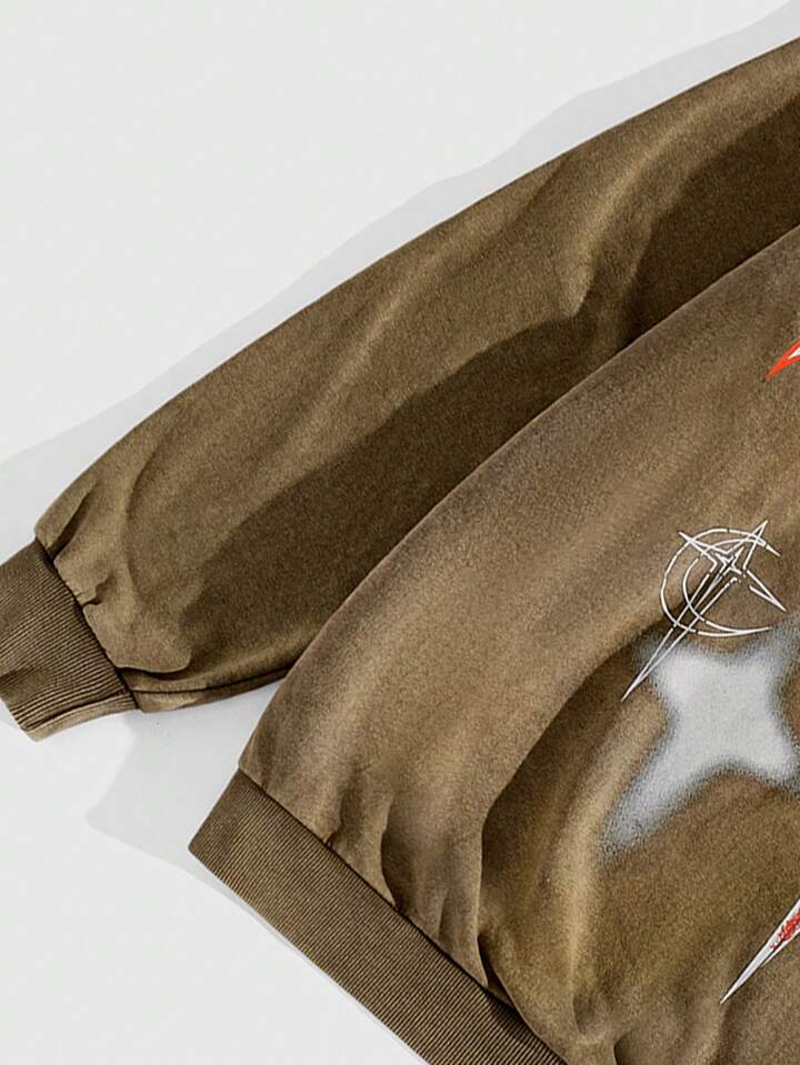 Academia Hoodie Jacket With Letter Print, Long Sleeve Zip-Up Sweatshirt
