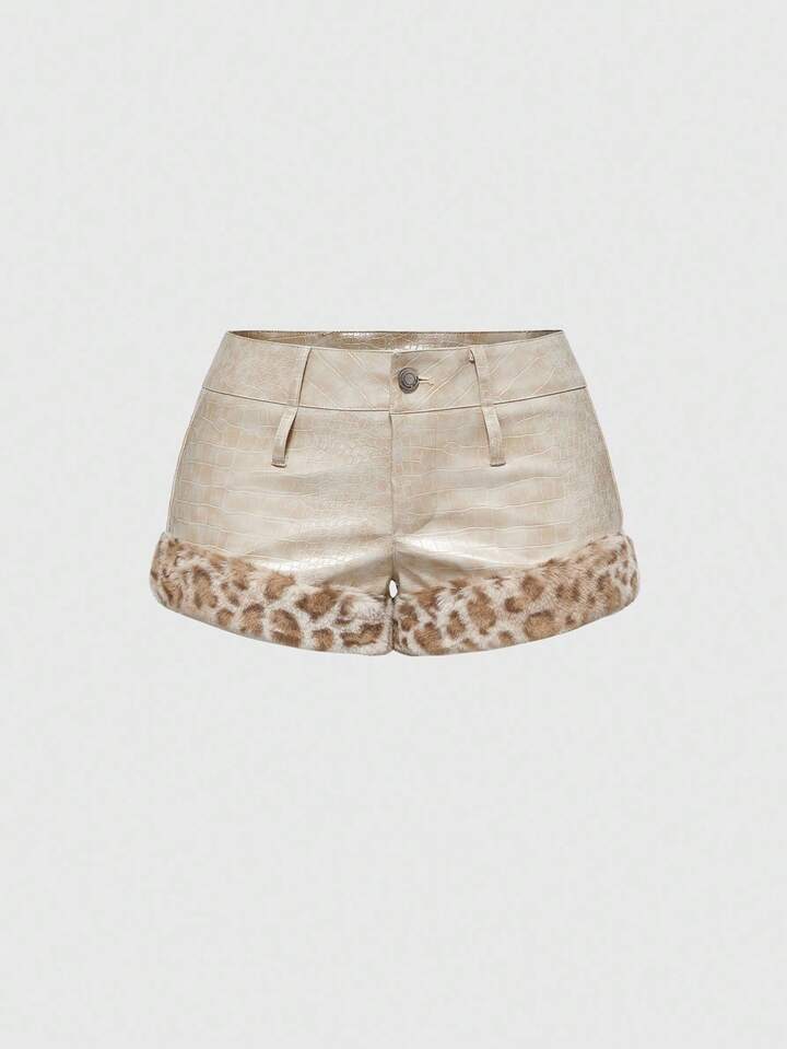 Grunge Punk Y2K Sexy Babe Crocodile Skin & Leopard Print Super Low-Rise Mini Shorts