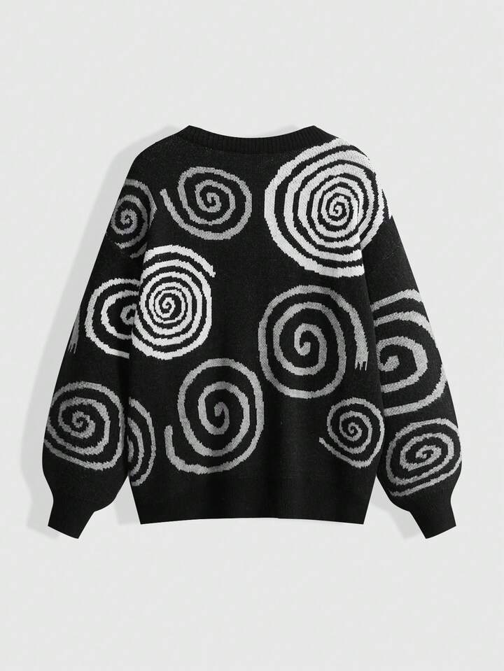 Kawaii Women's Casual Pullover Sweater With Cat Swirl Pattern, Versatile Long Sleeve Crew Neck 2 Kawaii Women's Casual Pullover Sweater With Cat Swirl Pattern, Versatile Long Sleeve Crew Neck