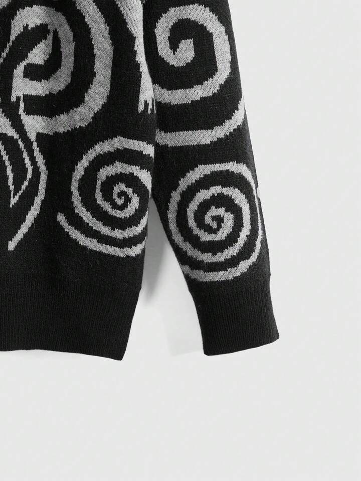 Kawaii Women's Casual Pullover Sweater With Cat Swirl Pattern, Versatile Long Sleeve Crew Neck 4 Kawaii Women's Casual Pullover Sweater With Cat Swirl Pattern, Versatile Long Sleeve Crew Neck