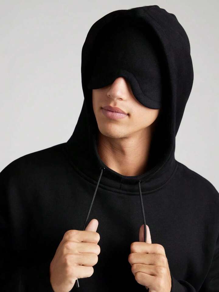 Unisex Casual Hoodie With Eye Mask Design, Funny Couple Hooded Sweatshirt