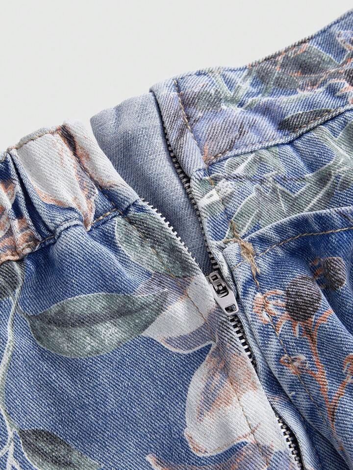 Plus Size Y2k Vintage Floral Bowknot Distressed Denim Skirt