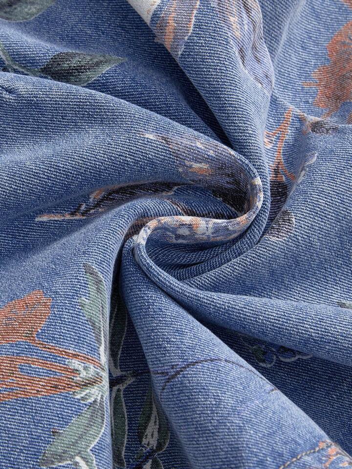 Plus Size Y2k Vintage Floral Bowknot Distressed Denim Skirt