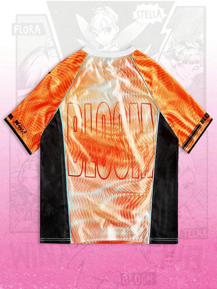 Winx Club X ROMWE Men's Jersey Anime Summer Casual Contrast Cartoon Portrait Graphic Short Sleeve T-Shirt