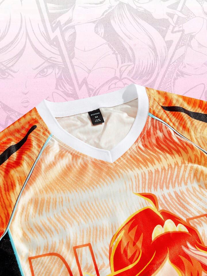 Winx Club X ROMWE Men's Jersey Anime Summer Casual Contrast Cartoon Portrait Graphic Short Sleeve T-Shirt