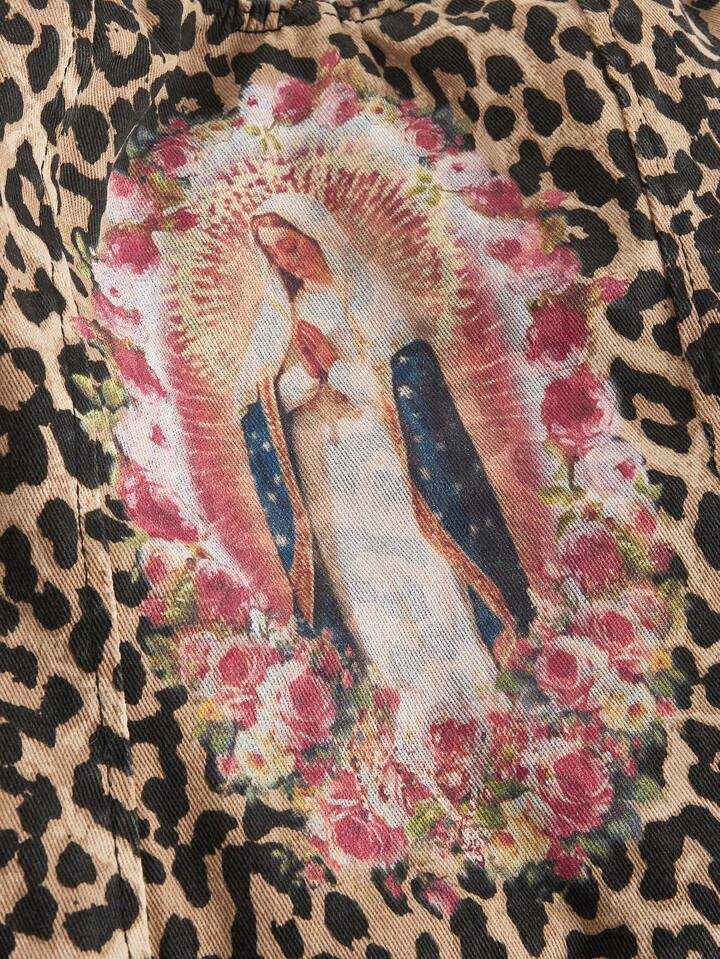 Plus Size Y2K Madonna & Leopard Print Distressed Asymmetrical Hem Vintage Denim Top 4 Plus Size Y2K Madonna & Leopard Print Distressed Asymmetrical Hem Vintage Denim Top
