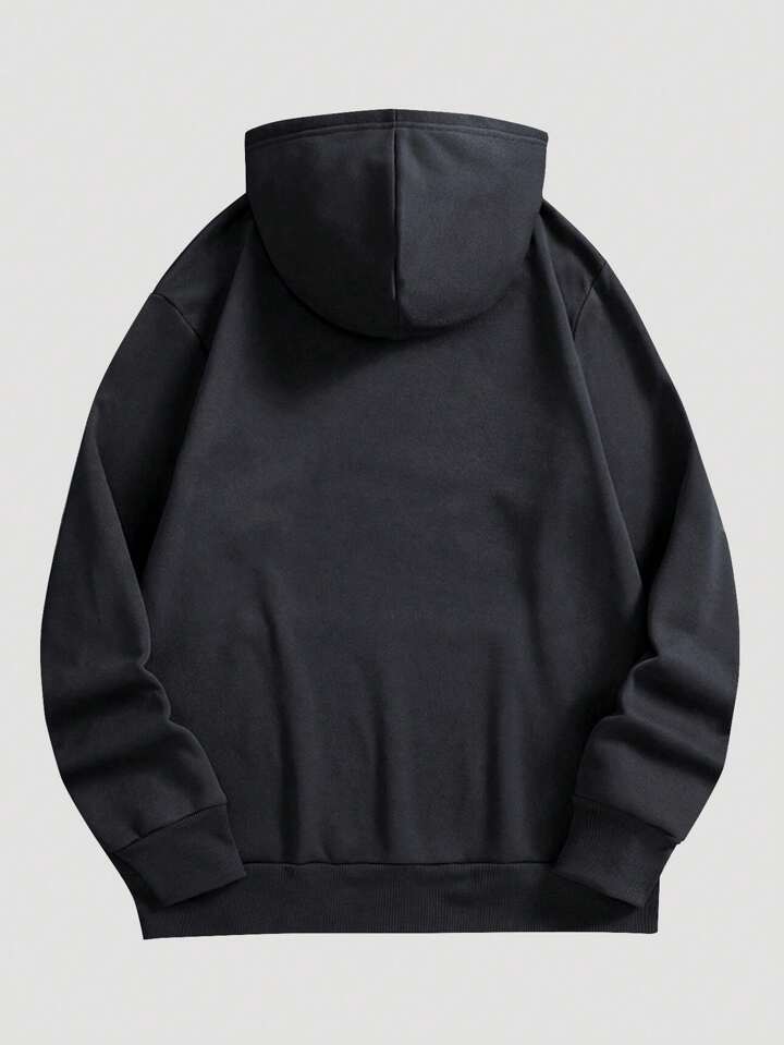 Anime Men's Casual Figure & Slogan Print Drawstring Hooded Fleece Sweatshirt, Autumn & Winter