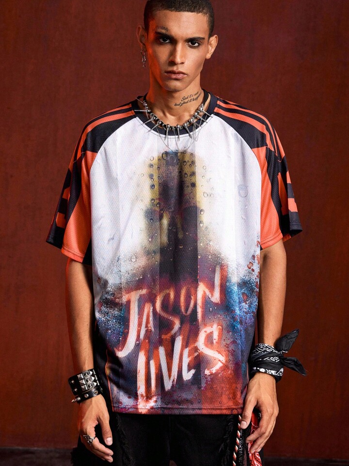Friday the 13th X ROMWE Men's Casual Summer Letter Graphic Short Sleeve T-Shirt