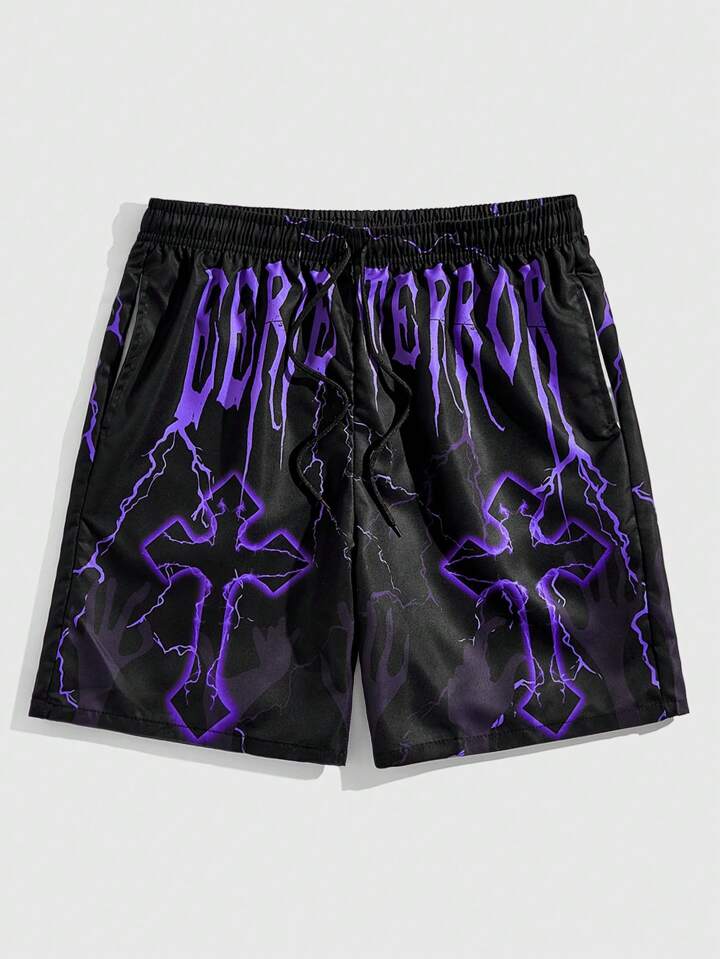 Goth Men Drawstring Digital Printed Summer Casual Basketball Shorts, School
