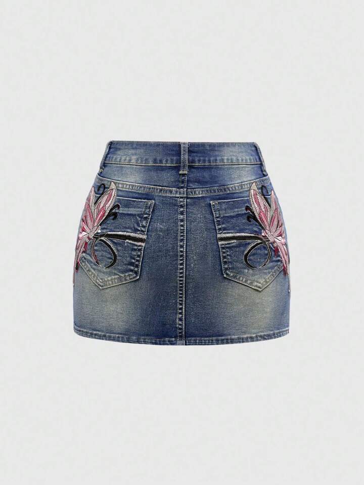 Fairycore Y2K Babe Slim Fit Butterfly Embroidered Sexy Low Waist Bodycon Mini Skirt