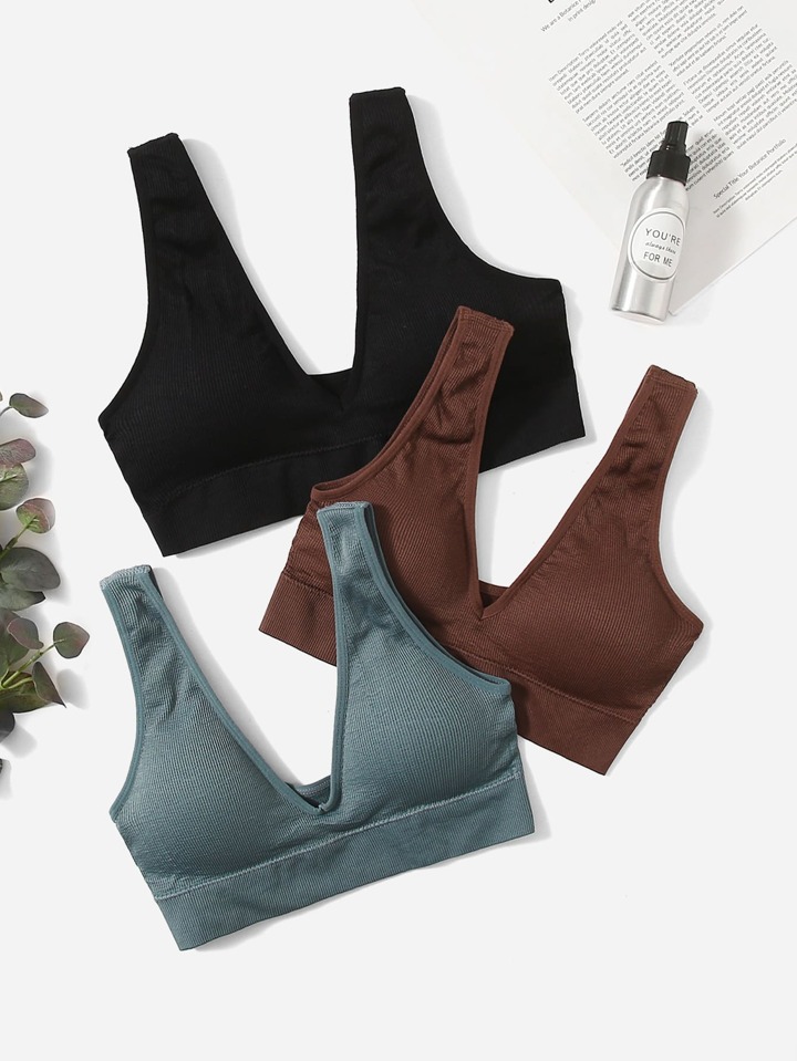 3pcs Medium Support  Seamless Breathable Softness Sports Bra workout