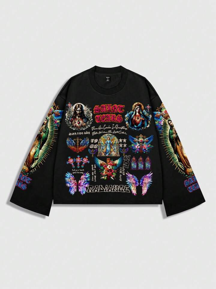 Street Life Men's Virgin Mary Print Graphic T-Shirt, Suitable For Spring And Summer, Fall