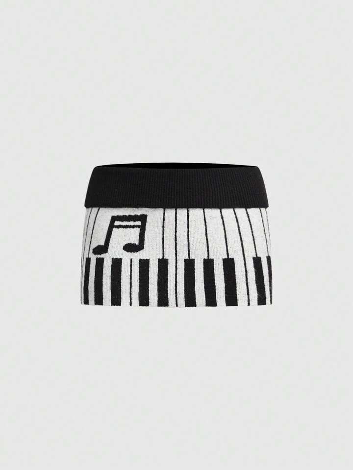 Piano Pattern Jacquard Y2K Crop Knit Mini Skirt