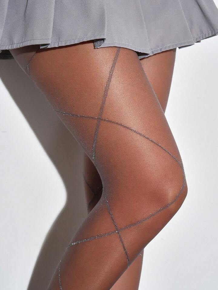 Academia 1 Pair Retro Argyle With Silver Thread Tights, Dark Grey