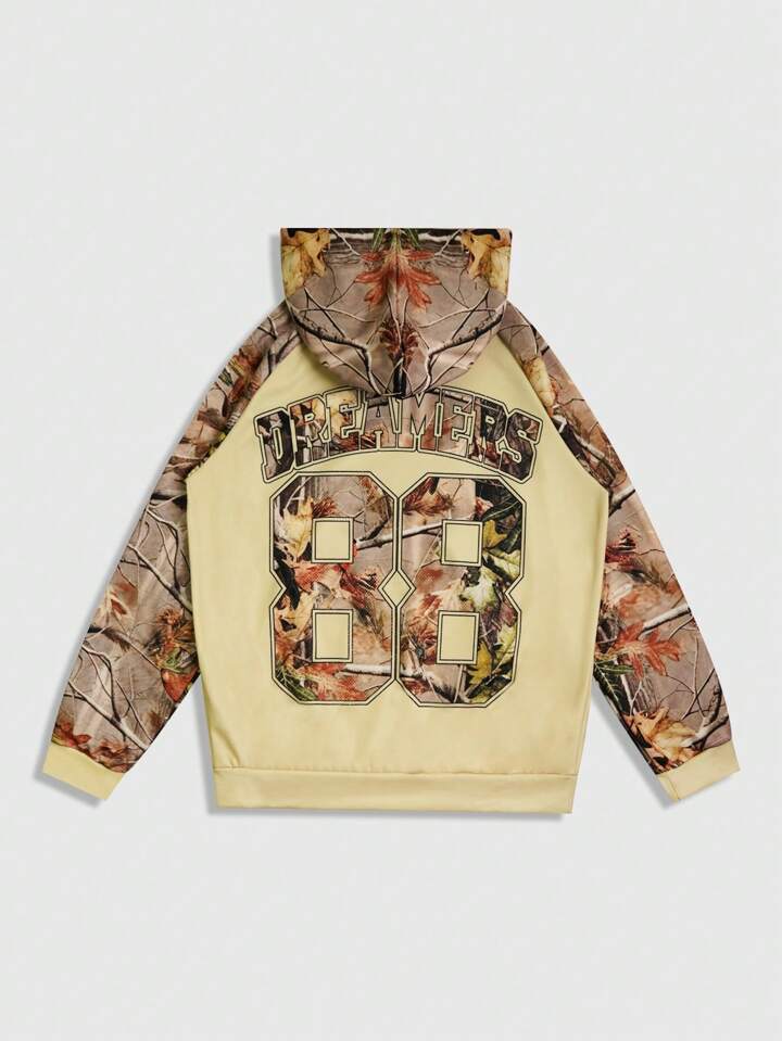 Street Life 1pc Japan Letter Print Long Sleeve Kangaroo Pocket Hoodie