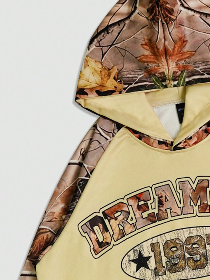 Street Life 1pc Japan Letter Print Long Sleeve Kangaroo Pocket Hoodie