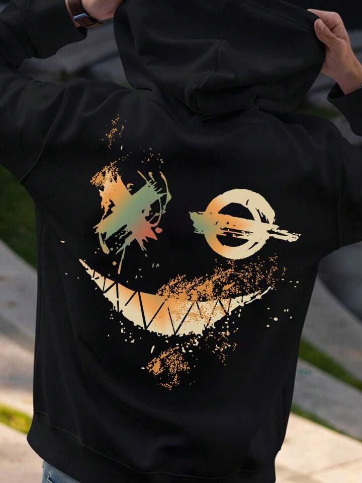Guys Cartoon Graphic Drawstring Hoodie