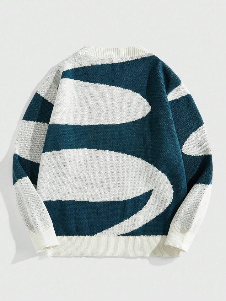 Prep Men's Round Neck Asymmetrical Color Block Jacquard Knit Sweater, Street Fashion , Fall Winter 2 Prep Men's Round Neck Asymmetrical Color Block Jacquard Knit Sweater, Street Fashion , Fall Winter