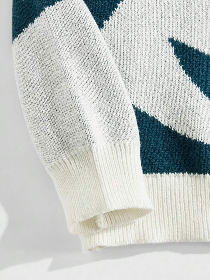 Prep Men's Round Neck Asymmetrical Color Block Jacquard Knit Sweater, Street Fashion , Fall Winter 4 Prep Men's Round Neck Asymmetrical Color Block Jacquard Knit Sweater, Street Fashion , Fall Winter