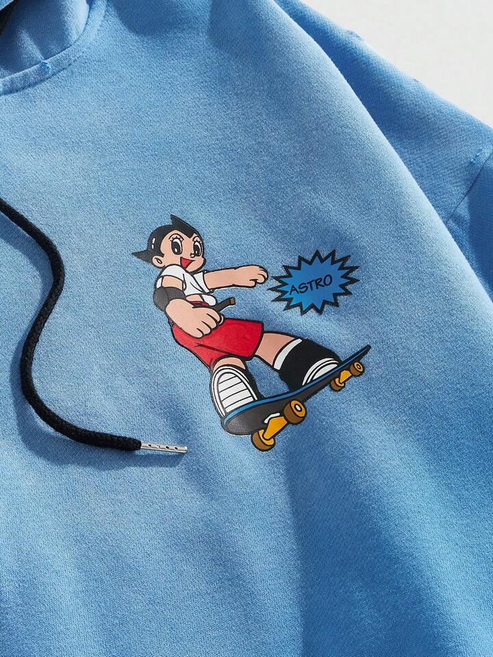 Astro Boy X ROMWE Men's Cartoon Figure Graphic Long Sleeve Zip Up Hoodie Sweatshirt , Fall Winter
