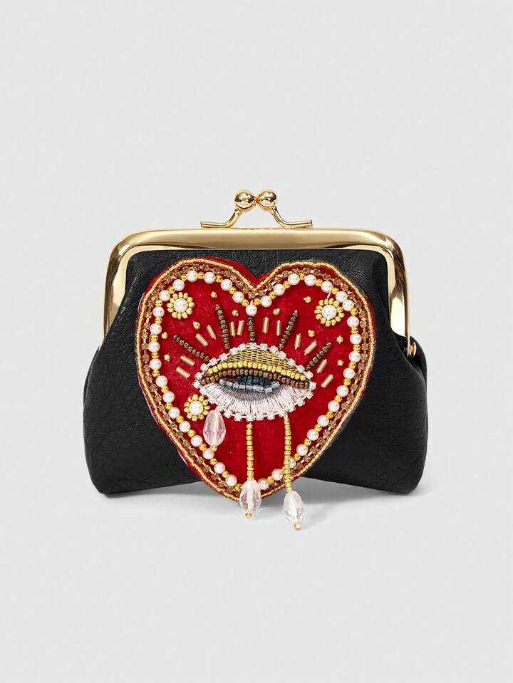 A Dark Wind Handmade Beaded Love Eye Pattern Bag, Gothic Personalized Mini Change Bag