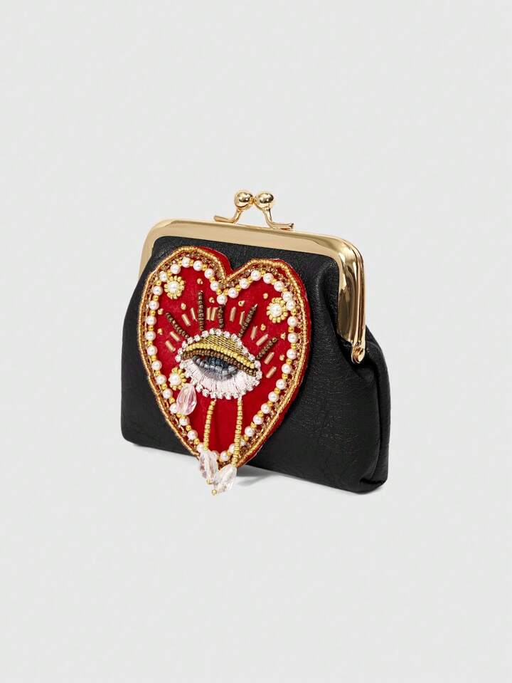 A Dark Wind Handmade Beaded Love Eye Pattern Bag, Gothic Personalized Mini Change Bag