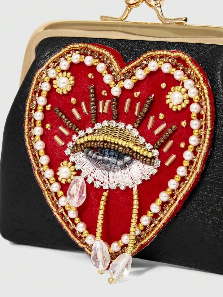 A Dark Wind Handmade Beaded Love Eye Pattern Bag, Gothic Personalized Mini Change Bag