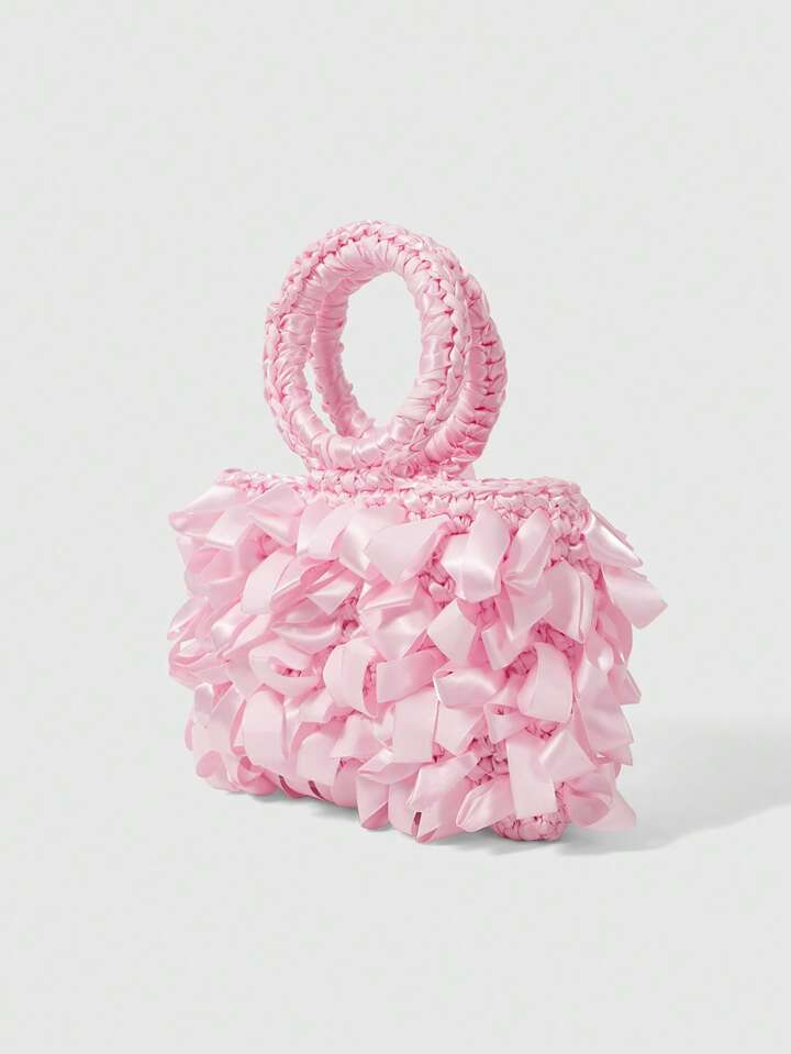 Kawaii Vacation Style Pink Braided Handle Tote Bag