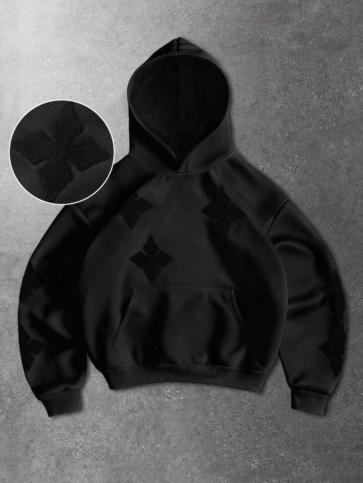 Men's Cross Embroidered Casual Pocket Hoodie Sweatshirt