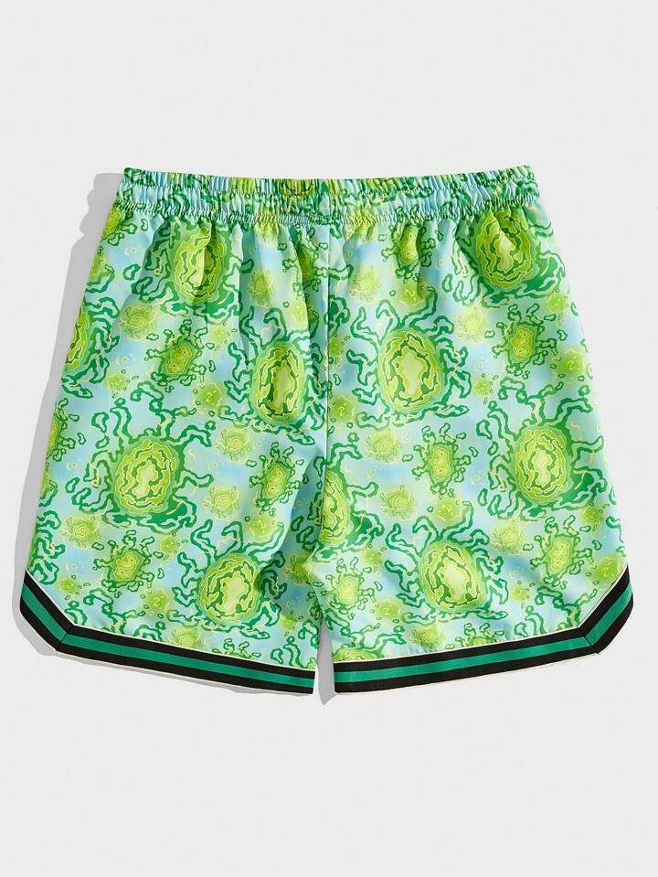 Rick and Morty | ROMWE Men Cartoon Graphic Drawstring Waist Basketball Shorts, School