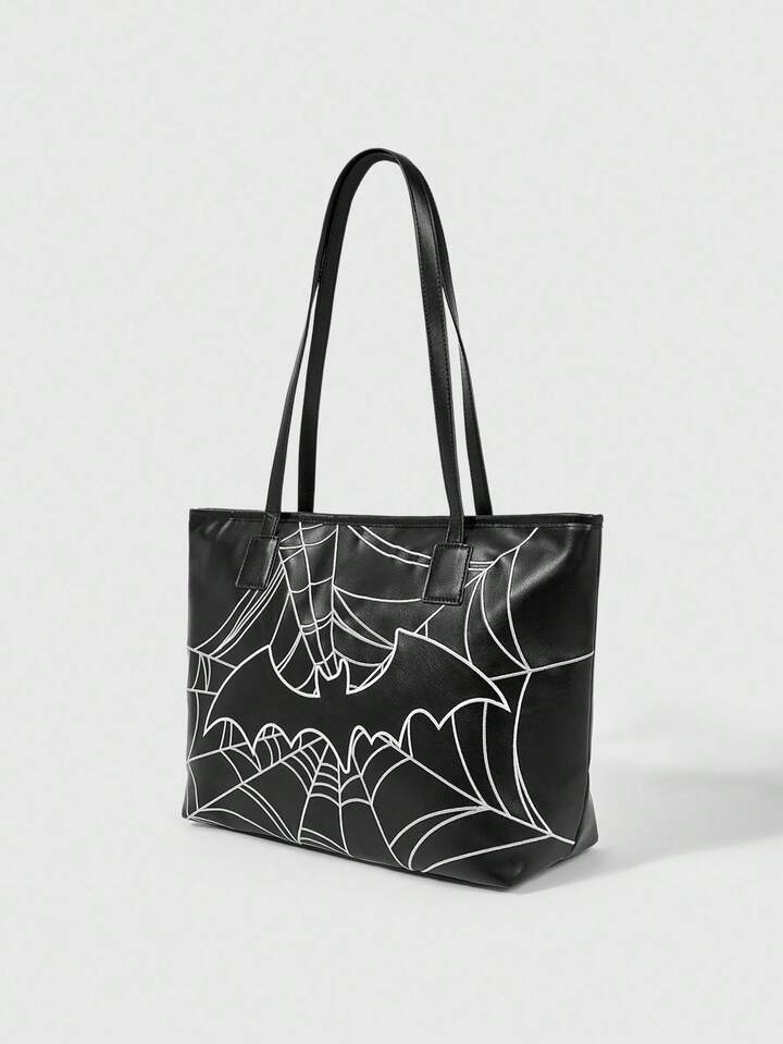 Grunge Punk Women's Vintage Embroidered Bat Versatile Commuter Tote Bag, Large Capacity