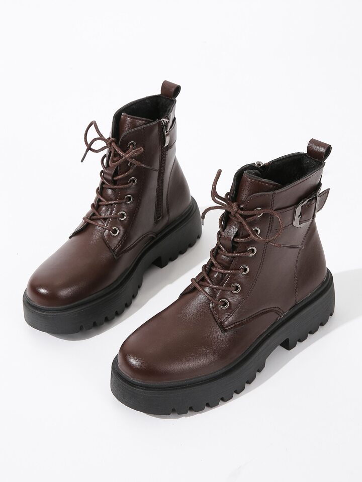 Fall/Winter 2025 Fashion Thick-Soled Classic Lace-Up Black Side Zipper Boots Women Short Ankle Boots
