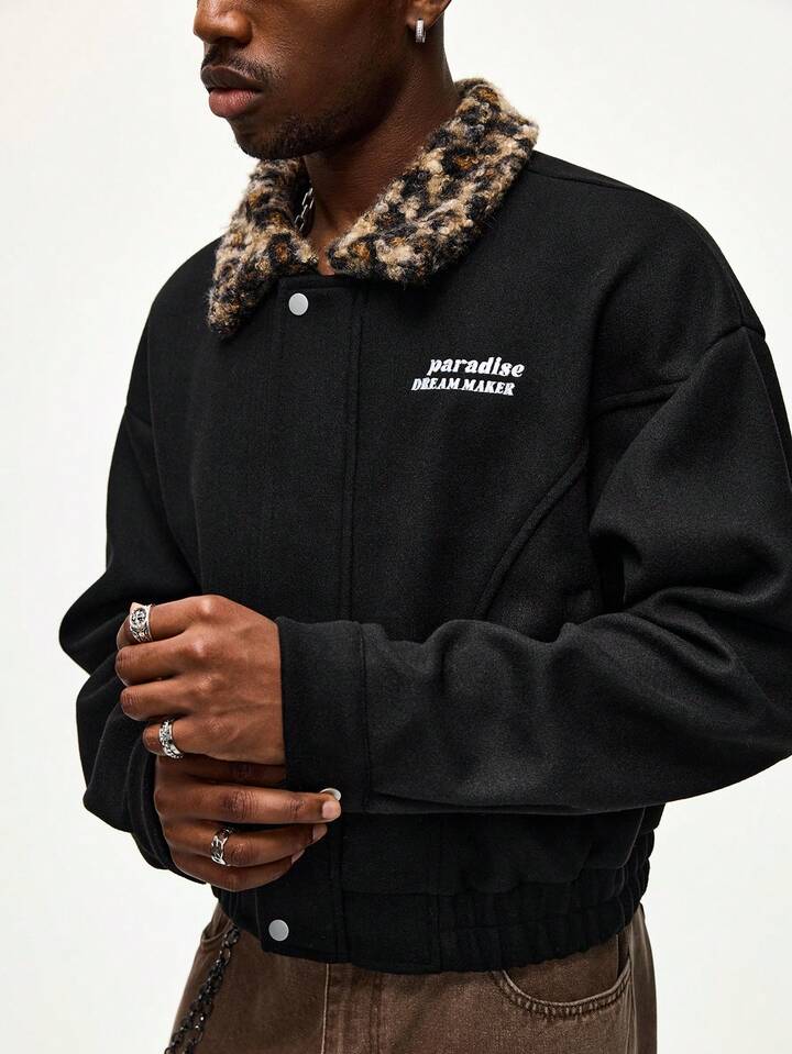 Men's Leopard Print Collar Overcoat, Collegiate Style, Autumn/Winter
