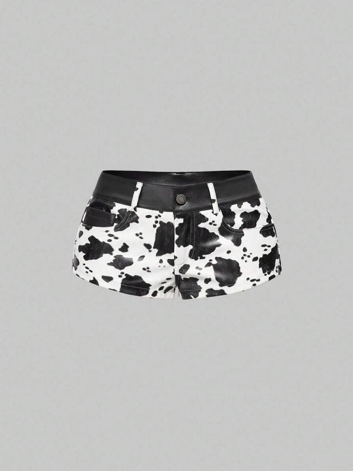 Millennium Babe Vintage Hippie Babe Animal Print Faux Fur Patchwork Mini Low Waist Shorts For Women