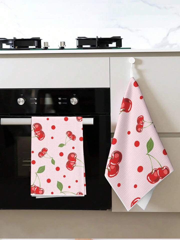 1pc Bow Cherry Hand Towel - Cute Kitchen & Bath Towel, Super Absorbent Quick-Dry Polyester With Decorative Butterfly Bow, Kawaii Aesthetic Gift , Spring Decor, Tea Party - Low Lint, Machine Washable