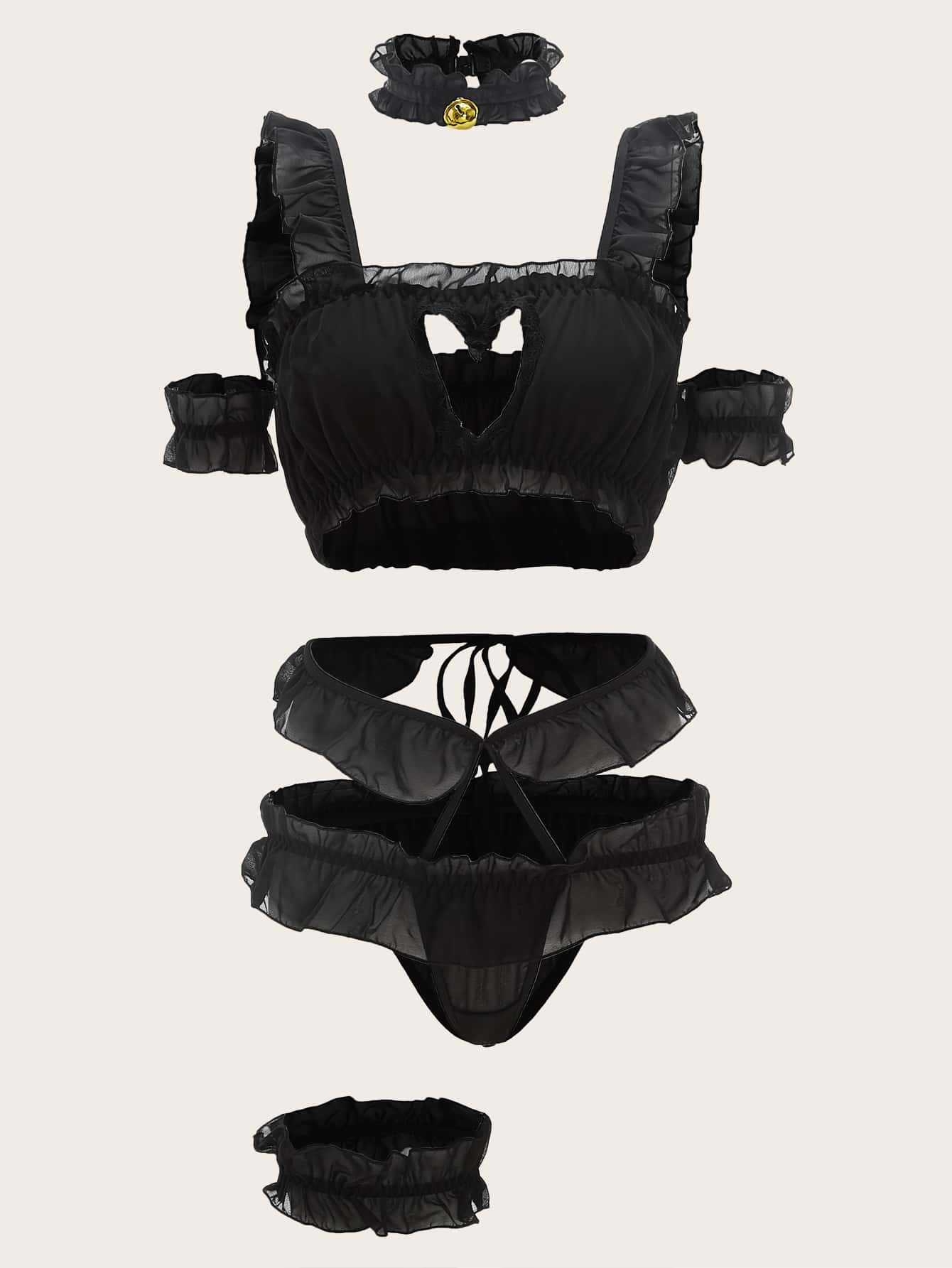 Kawaii Cut Out Ruffle Trim Lingerie Set & Choker