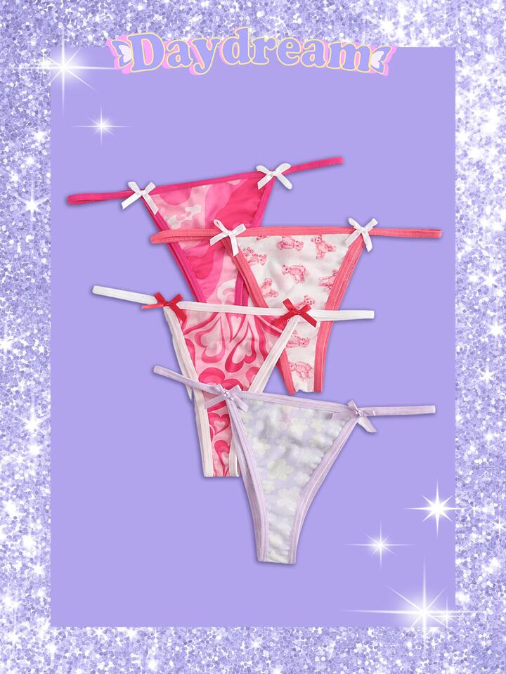 Kawaii 4pack Bear & Heart Print Panty