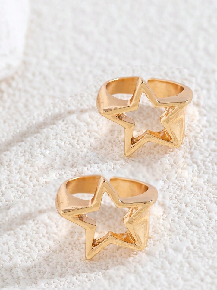 Goth 2pcs/Set Fashionable Punk Style Hollow Out Star Rings