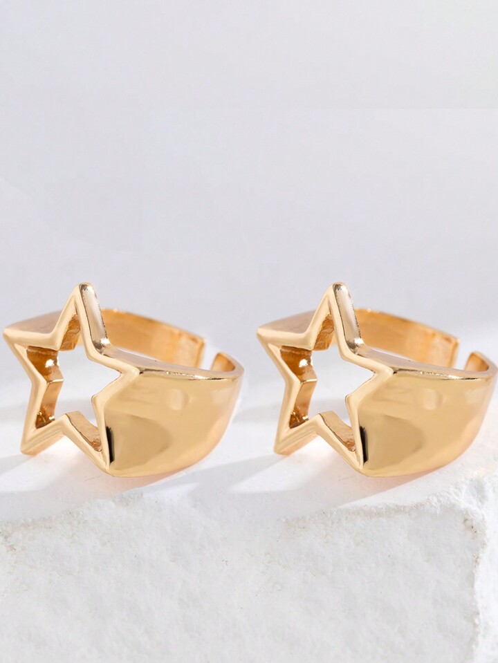 Goth 2pcs/Set Fashionable Punk Style Hollow Out Star Rings