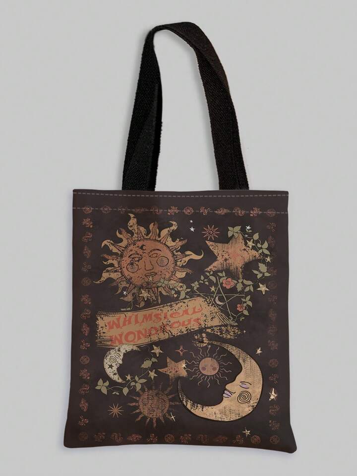 Fairycore Medium Shopper Bag Casual Sun & Moon Graphic For Shopping