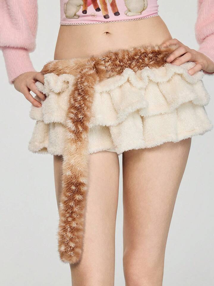 Fairycore 1pc Brown Faux Fur Deer Print Metal Buckle Adjustable Decorative Belt, Y2K Fashion Minimalist Versatile Wild Style Women's Waist Belt, Suitable For Daily, Party, Shopping Outfit In Autumn/Winter