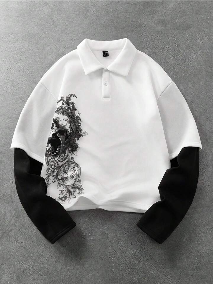 Men's 2 In 1 Gothic Printed Long Sleeve T-Shirt