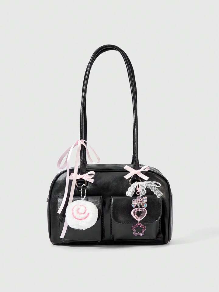Fairycore Large Capacity PU Leather Underarm Bag, Shoulder Bag, Bowling Bag, Boston Bag