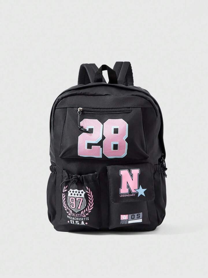 ROMWE Avant 28 Numeric Print Large Capacity Backpack, Suitable For Back To School Season