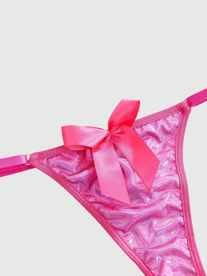 Kawaii Metal Heart Clasp Bow Tie Halter Bra & Thong Lingerie Set, Sexy, For Valentine's Day 3 Kawaii Metal Heart Clasp Bow Tie Halter Bra & Thong Lingerie Set, Sexy, For Valentine's Day